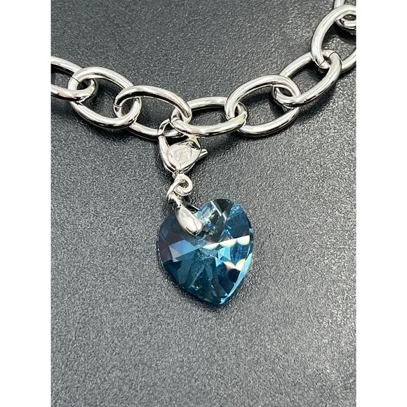 Swarovski Signed Heart Bracelet Birthstone Blue Aquamarine Heart Something Blue - Picture 2 of 10
